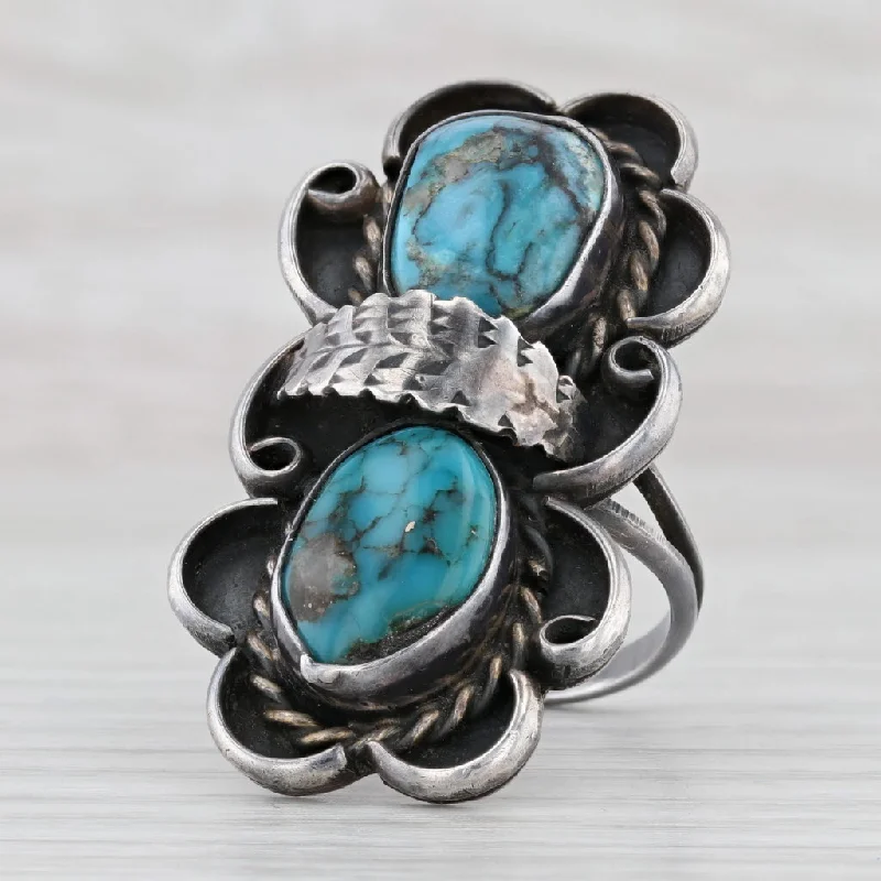 diamond engagement rings with bands for women-Vintage Native American Turquoise Ring Sterling Silver Navajo Jewelry Size 7.5