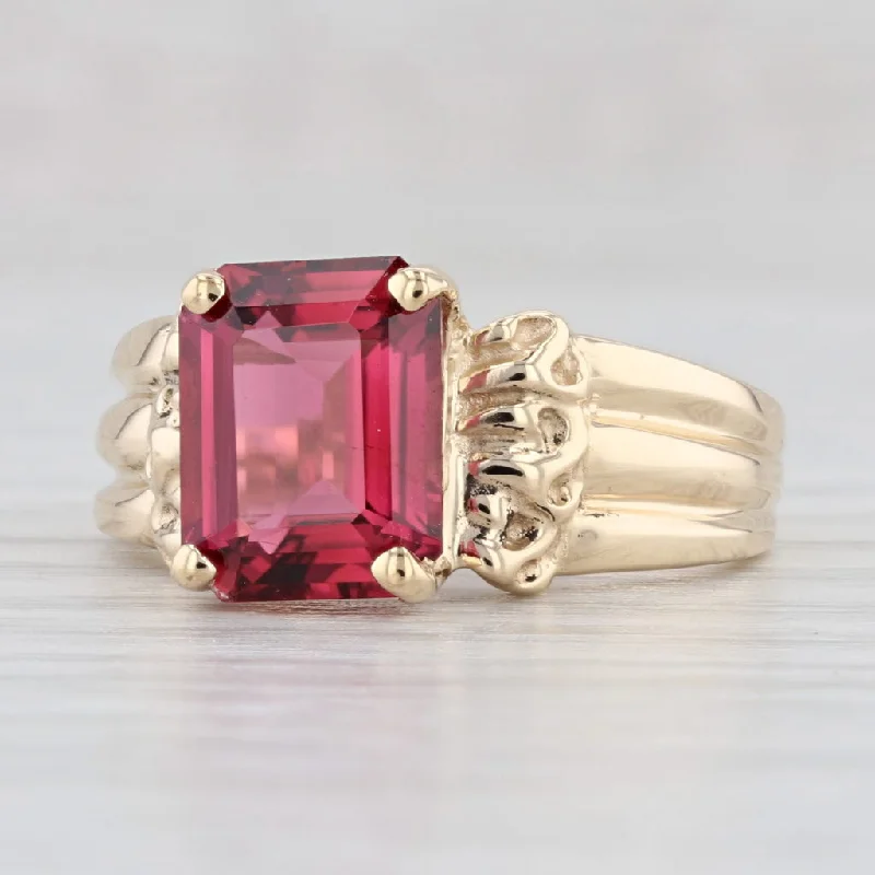 custom rose gold engagement rings for women-3.25ct Rubellite Tourmaline Solitaire Ring 14k Yellow Gold Size 6.75