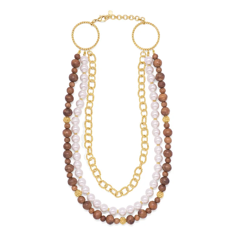 gold-plated necklaces for women-Earth Goddess Necklace, 18"+2" - Teak/Pearls