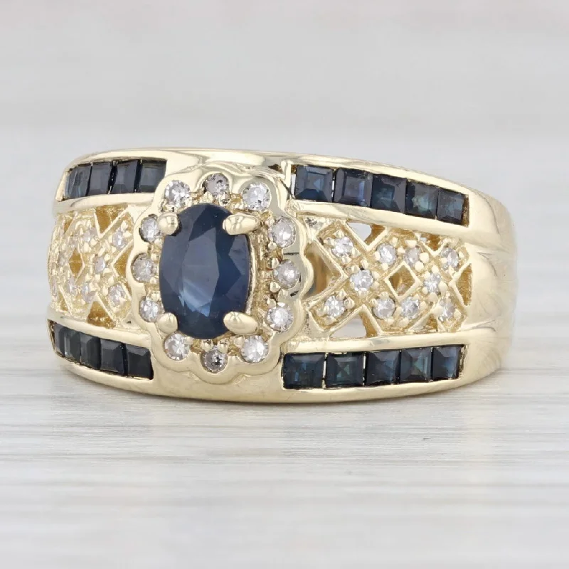 engagement rings with diamonds and sapphires for women-0.87ctw Oval Blue Sapphire Diamond Lattice Work Ring 14k Gold Size 6.5