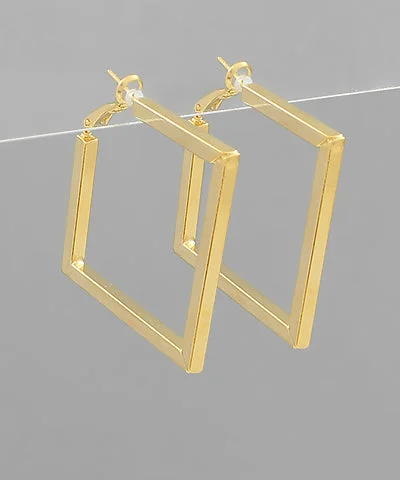 silver hoop earrings for women-Rhombus Metal Hoops