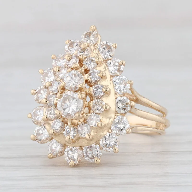 handmade engagement rings for women-1.75ctw Diamond Cluster Teardrop Ring 14k Yellow Gold Size 5.5 Cocktail