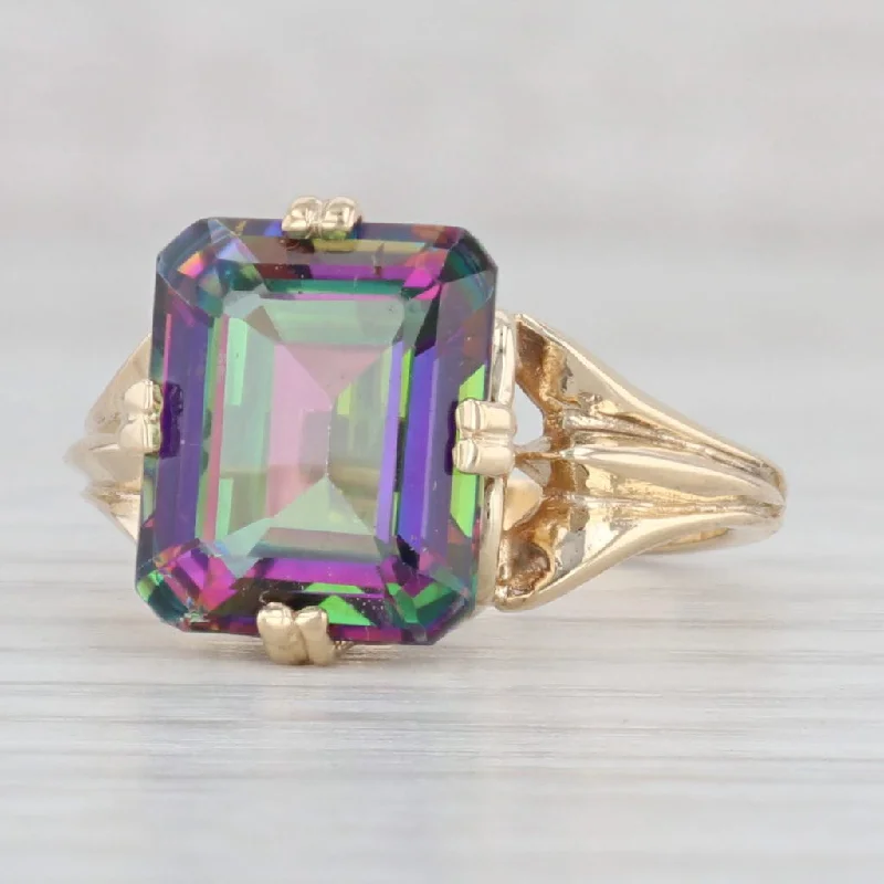 modern engagement rings for women-6.50ct Mystic Topaz Solitaire Ring 14k Yellow Gold Sz 7.5 Emerald Cut Solitaire