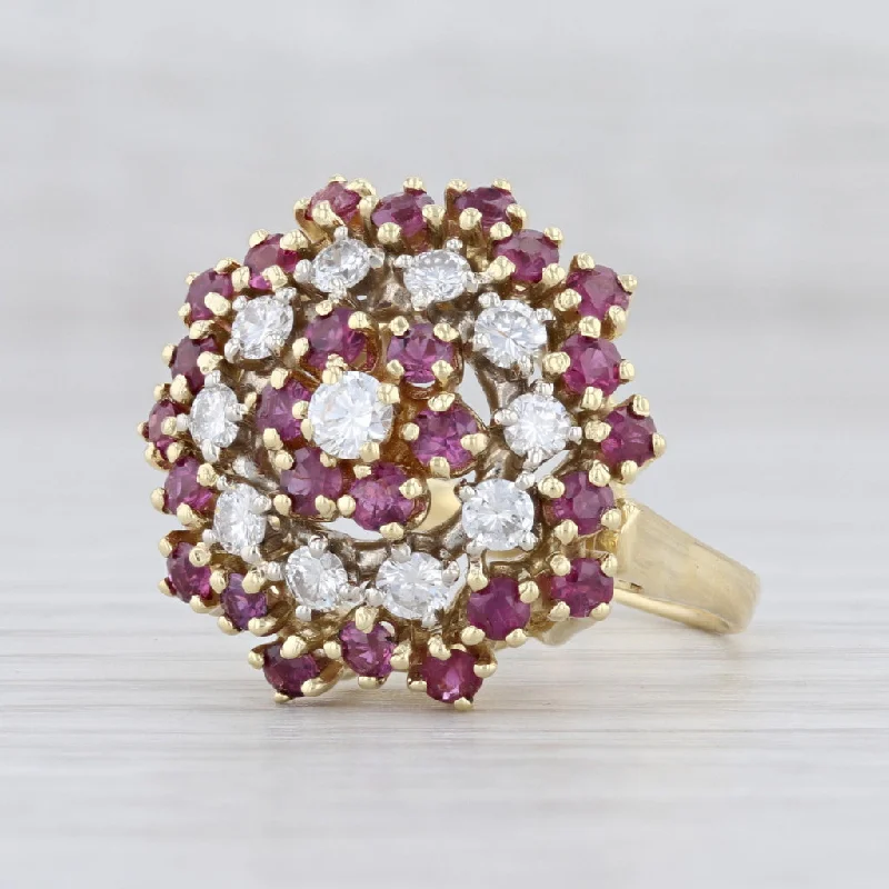 radiant cut engagement rings for women-2.15ctw Ruby Diamond Flower Ring 18k Yellow Gold Size 8.25 Cluster Cocktail