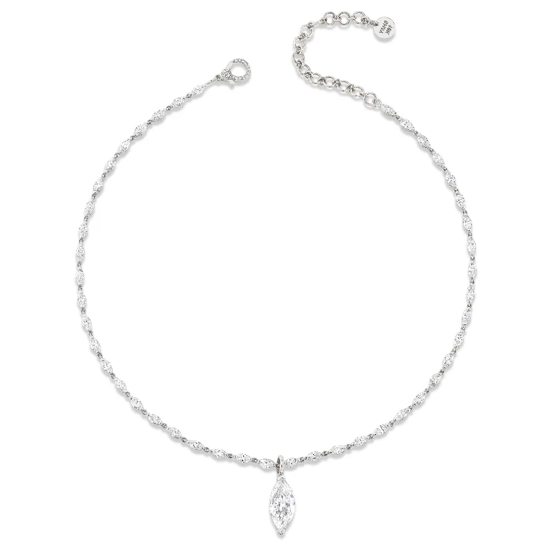 beaded necklaces for women-READY TO SHIP DIAMOND MARQUISE DROP STATION NECKLACE