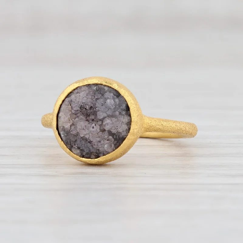 engagement rings with vintage settings for women-New Nina Nguyen Ring Black Druzy Quartz Sterling Silver 22k Gold Vermeil Size 6