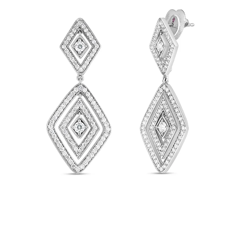 gold leaf earrings for women-18kt White Gold Diamante Diamond Dangle Earrings