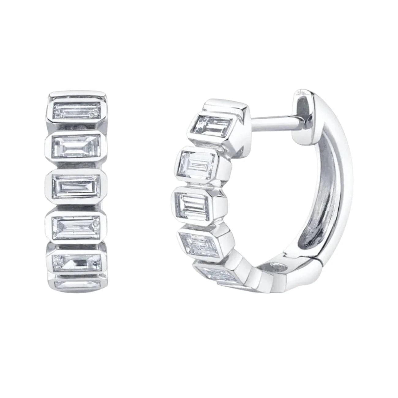 classic earrings for women-White Gold Diamond Bezel Huggie Earrings