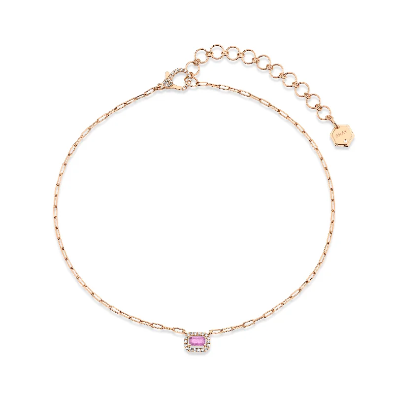 bar necklaces for women-MINI ME DIAMOND & PINK SAPPHIRE HALO DROP NECKLACE