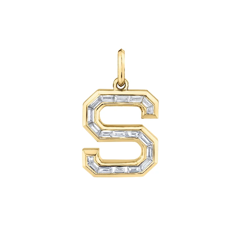 long necklaces for women-DIAMOND BAGUETTE LETTER PENDANT