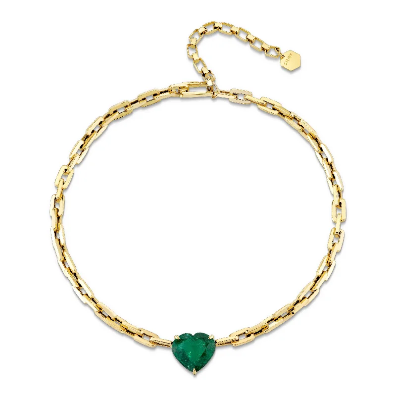 statement gold necklaces for women-EMERALD HEART SOLID GOLD MINI DECO LINK CHOKER