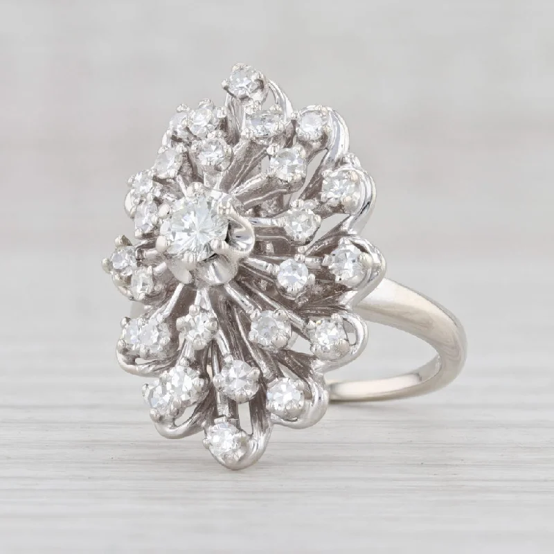 white gold engagement rings for women-Vintage 1.01ctw Diamond Cluster Ring 14k White Gold Size 6.25 Cocktail