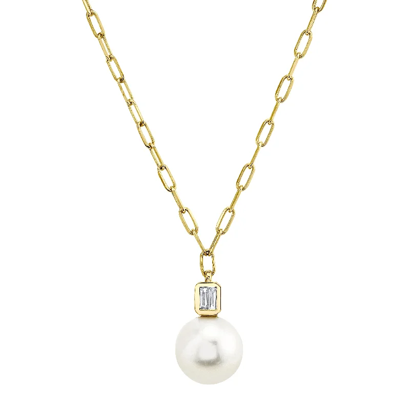 boho necklaces for women-PEARL & DIAMOND BOX CHAIN PENDANT