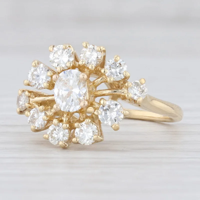 halo engagement rings for women-1.30ctw VS SI Diamond Halo Ring 18k Yellow Gold Size 6.25 Vintage