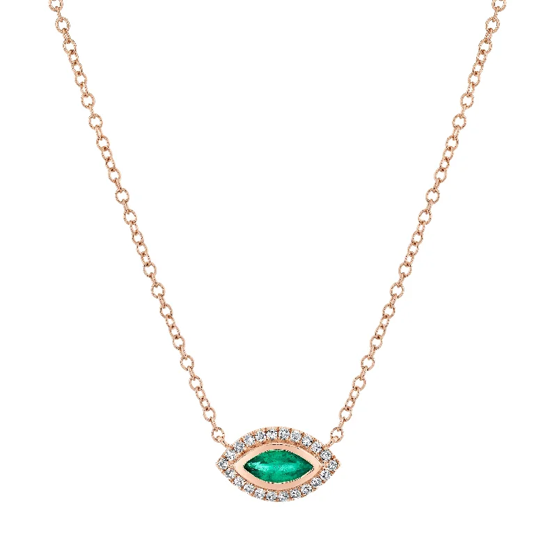 stylish necklaces for women-EMERALD & DIAMOND MINI EVIL EYE PENDANT NECKLACE