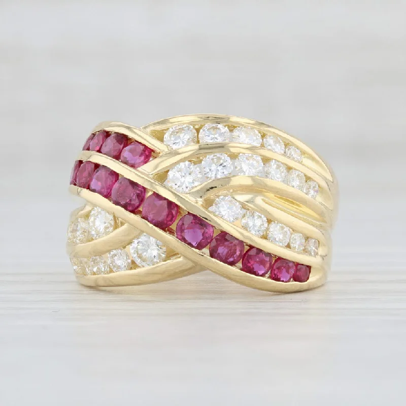 emerald-cut diamond engagement rings for women-2.80ctw Ruby Diamond Knot Ring 18k Yellow Gold Damiani Cocktail Woven