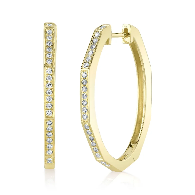 diamond stud earrings for women-Yellow Gold Oval Diamond Hoop Earrings