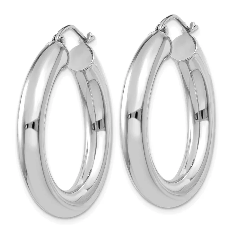 flower earrings for women-14k White Gold Polished 5mm Tube Hoop Earrings