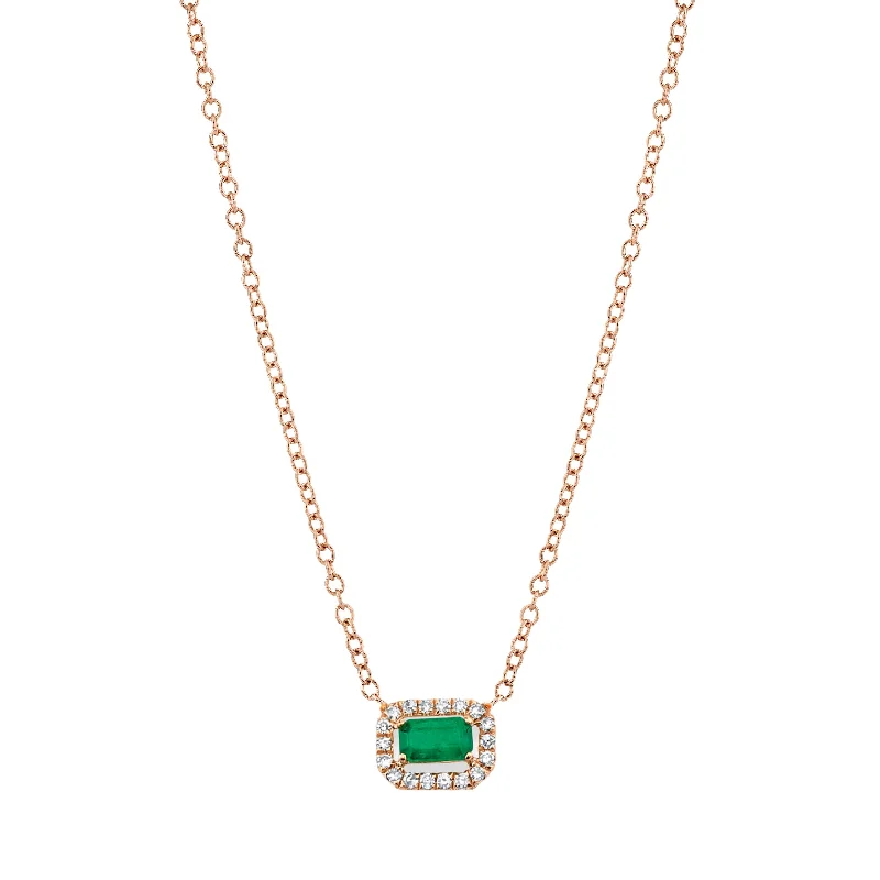 diamond drop necklaces for women-EMERALD & DIAMOND MINI HALO PENDANT NECKLACE