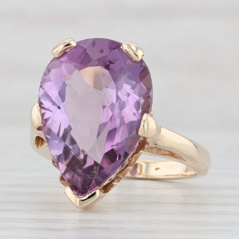 large diamond engagement rings for women-9.34ct Pear Amethyst Solitaire Ring 14k Yellow Gold Teardrop Cocktail