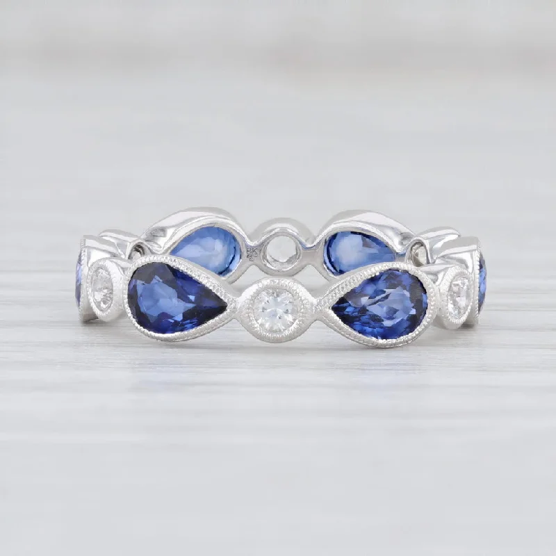 custom made engagement rings for women-New Beverley K Blue White Sapphire Eternity Band 14k Gold Stackable Ring SZ 6.25