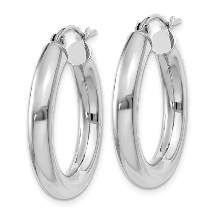 square earrings for women-14K White Gold Polished 4mm Lightweight Tube Hoop Earrings