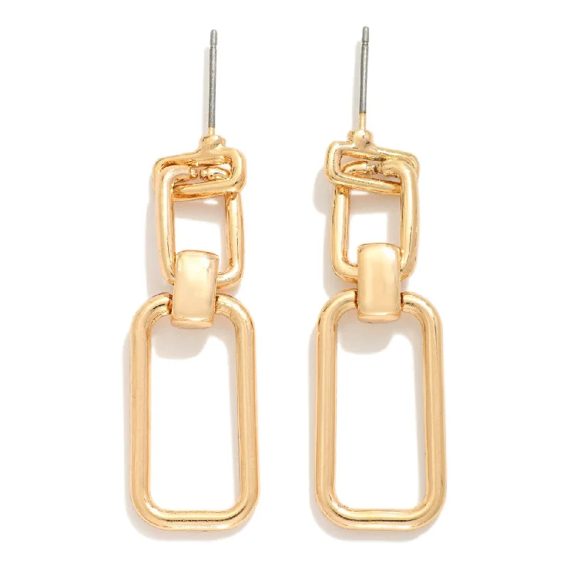 crystal earrings for women-Metal Tone Linked Rectangle Drop Earrings