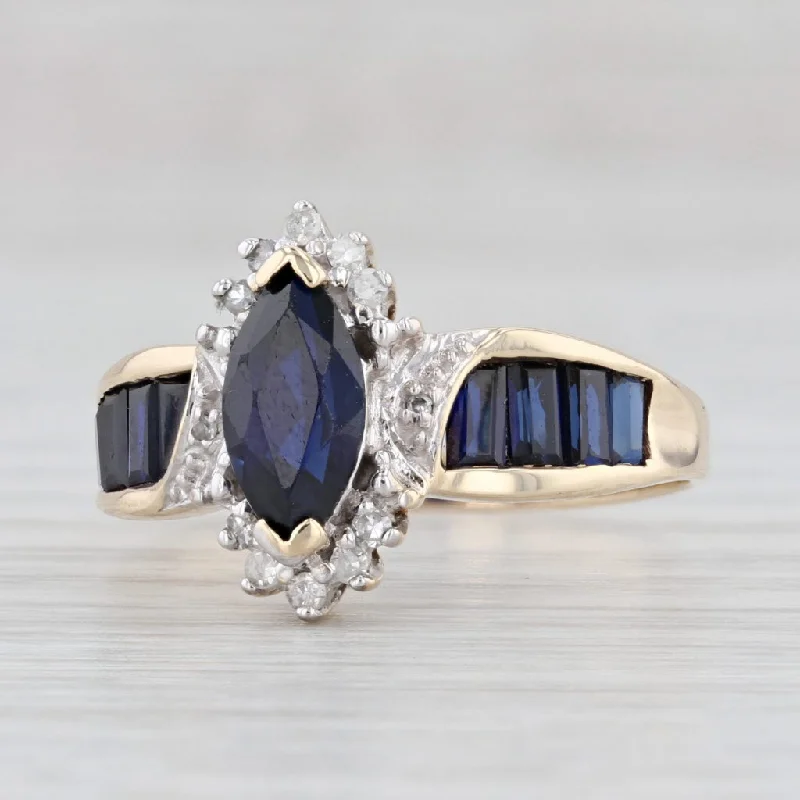 affordable platinum engagement rings for women-2.50ctw Marquise Lab Created Blue Sapphire Diamond Halo Ring 10k Gold Size 10