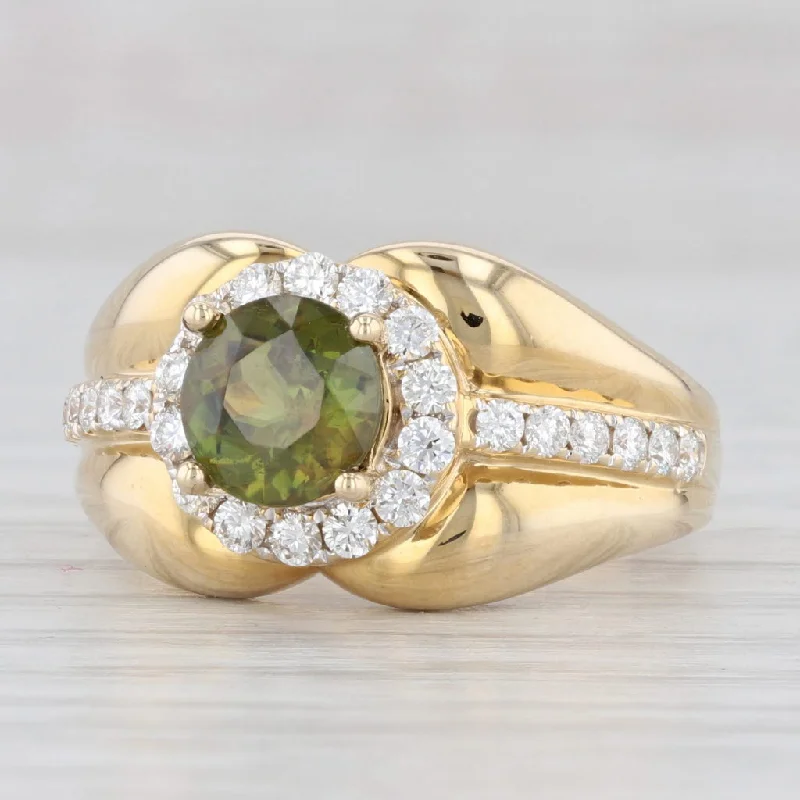 designer engagement rings for women-New 1.91ctw Green Sphene Diamond Halo Ring 14k Yellow Gold Size 7.5