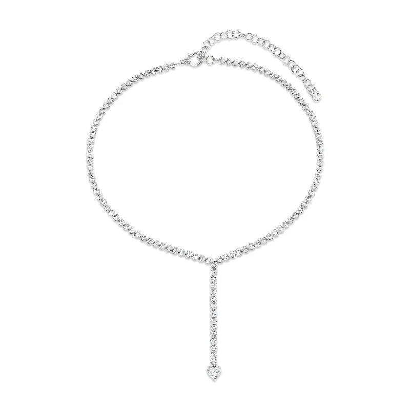 long necklaces for women-READY TO SHIP DIAMOND HEART Y DROP NECKLACE