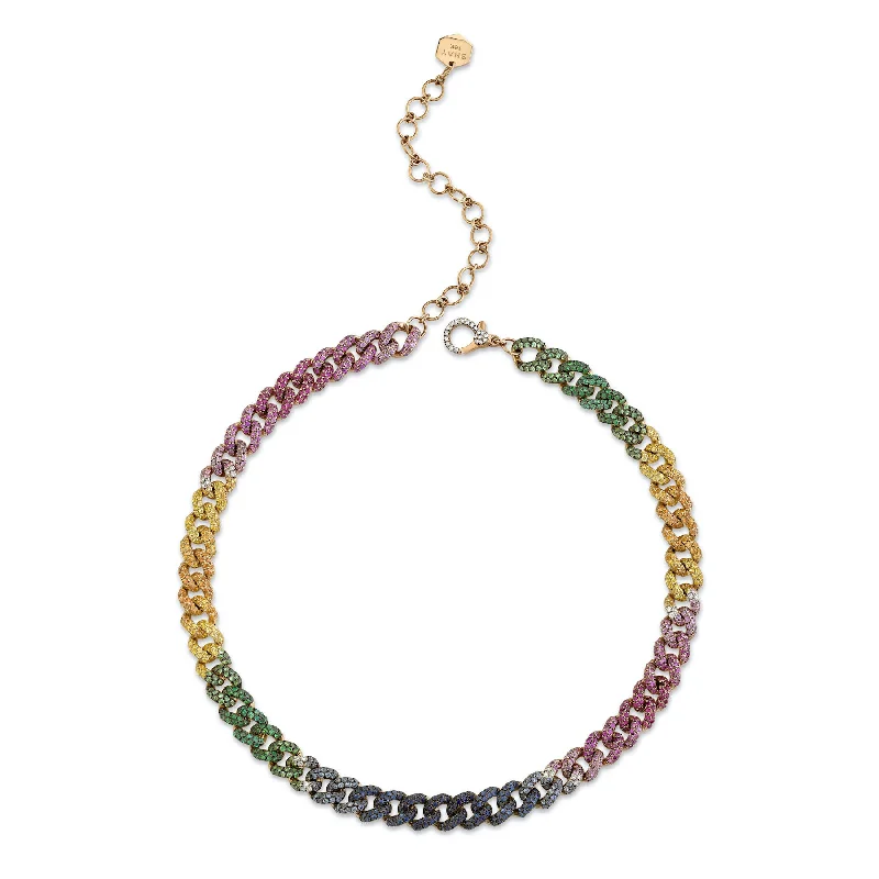 minimalist pendant necklaces for women-RAINBOW MEDIUM PAVE LINK NECKLACE