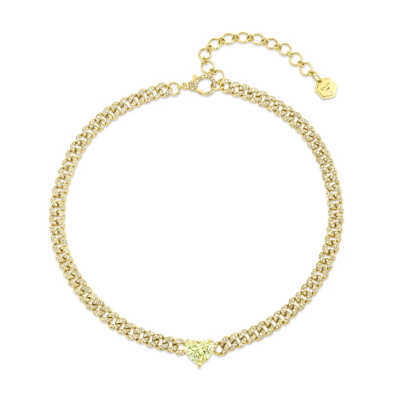 multilayer necklaces for women-READY TO SHIP YELLOW DIAMOND HEART PAVE MINI LINK NECKLACE