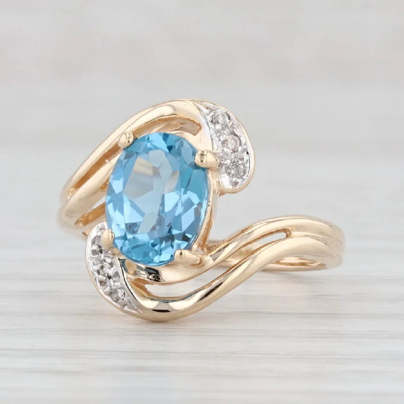 halo diamond engagement rings for women-1.51ctw Oval Blue Topaz Diamond Bypass Ring 14k Yellow Gold Size 4.5