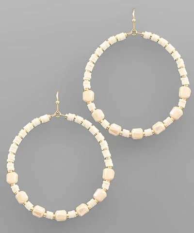 clip-on earrings for women-Acrylic Bead Circle Earrings Ivory