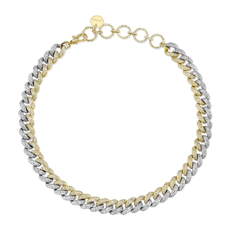 fashion necklaces for women-READY TO SHIP DIAMOND PAVE TWO-TONE ESSENTIAL LINK NECKLACE