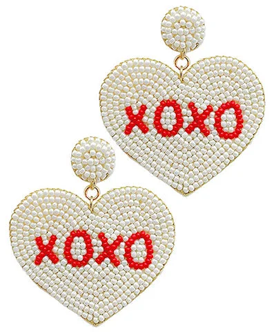 gold hoop earrings for women-Beaded XOXO Heart Earrings