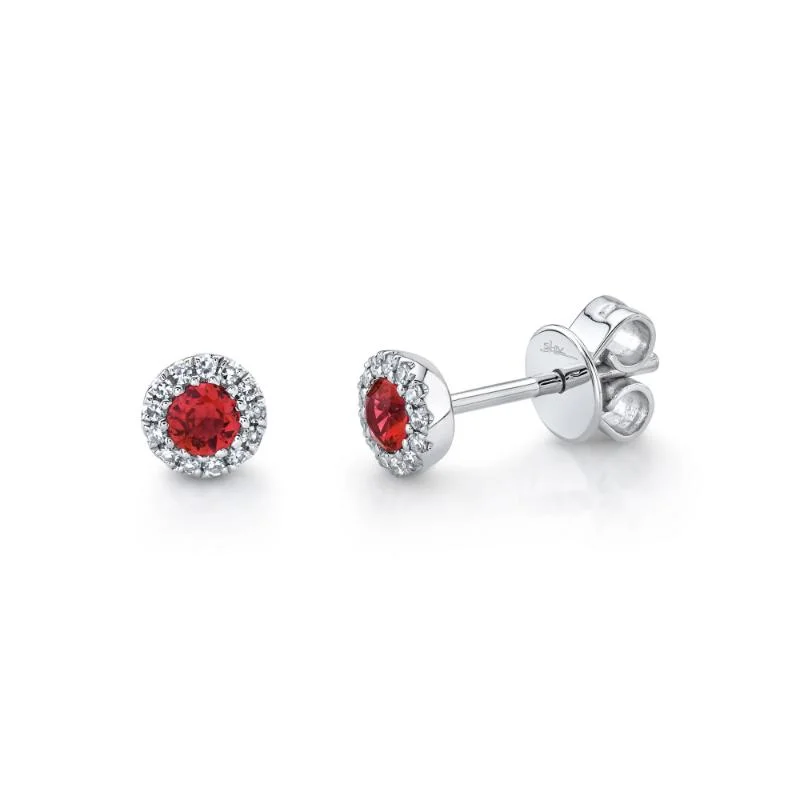 rose gold earrings for women-14kt. White gold Ruby and Diamond Stud Earrings