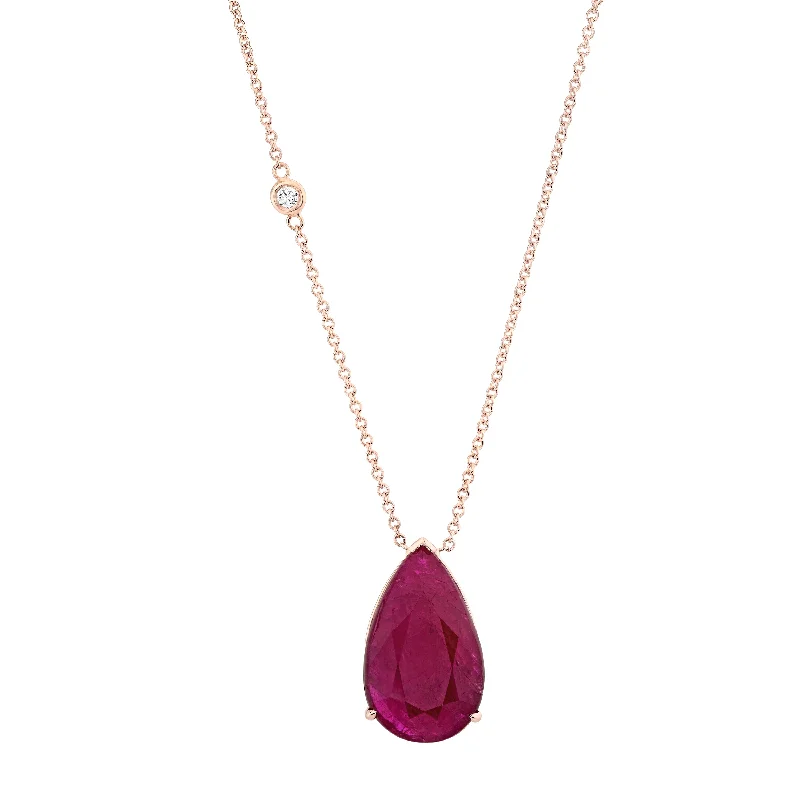 short necklaces for women-RUBY LARGE PEAR SOLITAIRE PENDANT NECKLACE