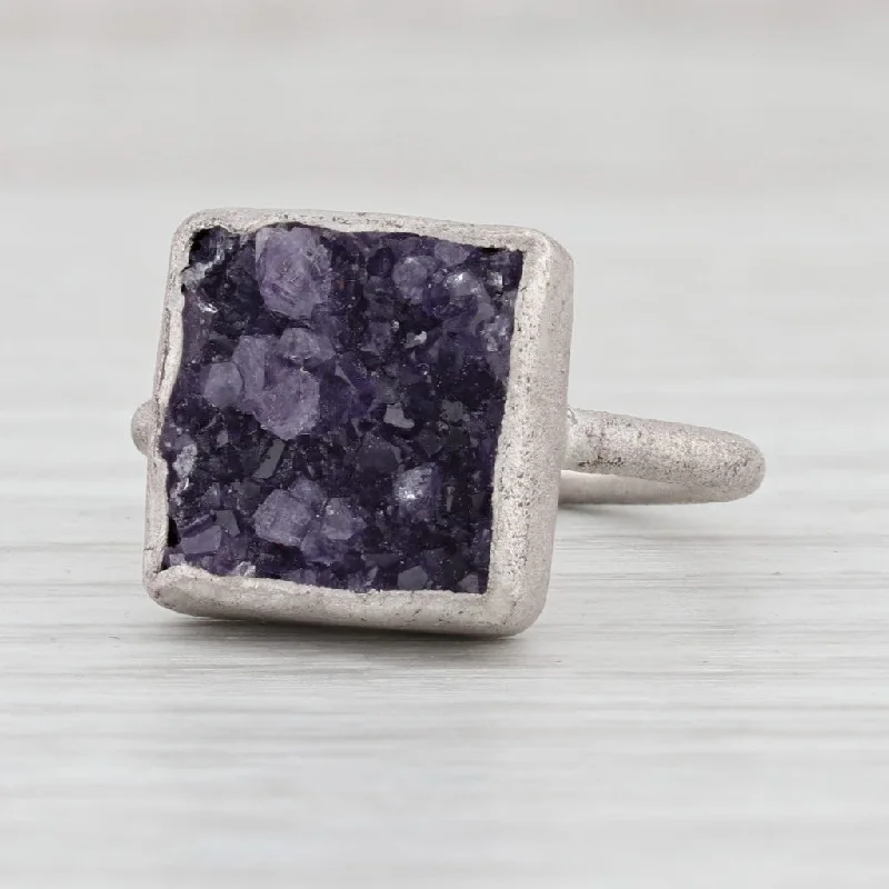 engagement rings with vintage settings for women-New Nina Nguyen Amethyst Druzy Ring Sterling Silver Size 6.75 Statement