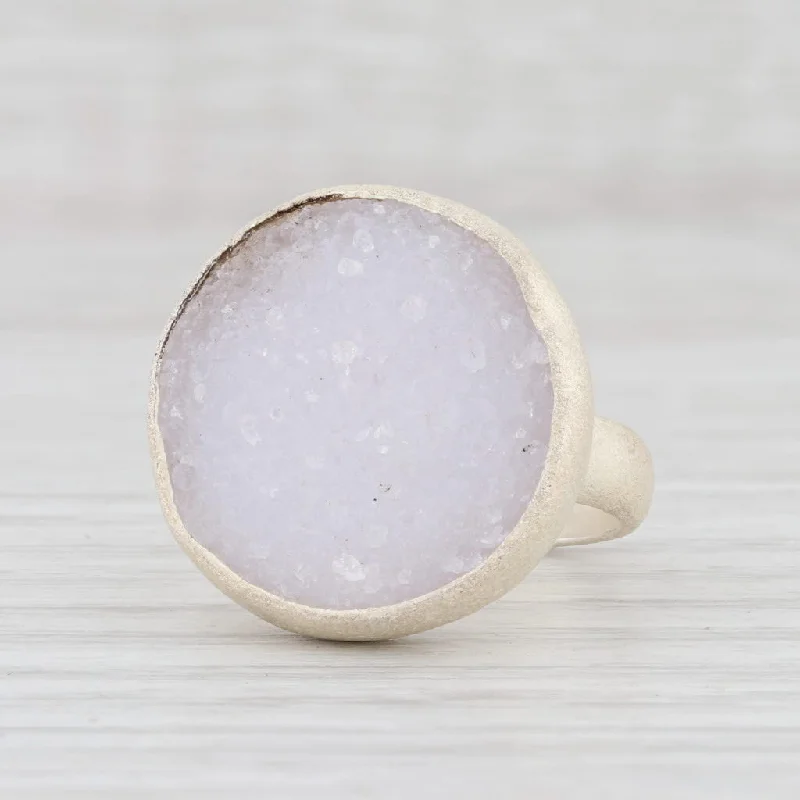 promise engagement rings for women-New Nina Nguyen White Druzy Quartz Ring Sterling Silver Size 7.25 Statement