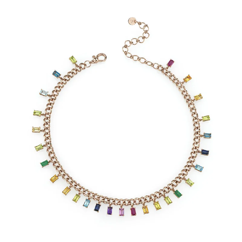 crystal charm necklaces for women-READY TO SHIP RAINBOW BAGUETTE LINK CHOKER