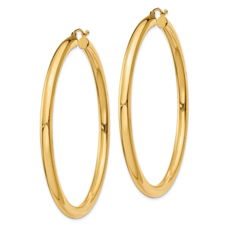 statement earrings for women-14K Polished 4mm Lightweight Tube Hoop Earrings