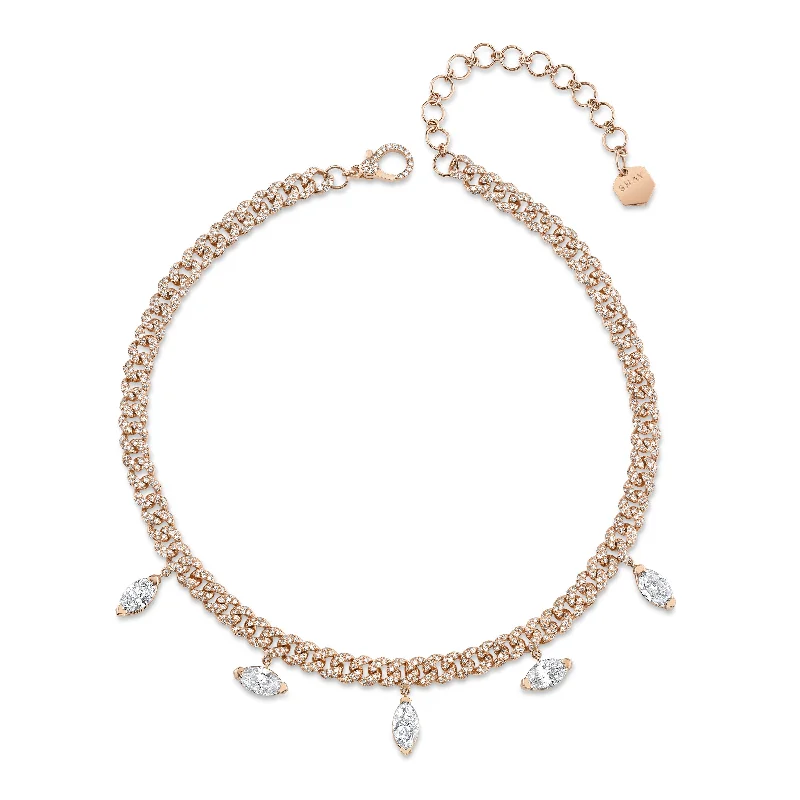 charm necklaces for women-READY TO SHIP DIAMOND MARQUISE DROP MINI LINK CHOKER