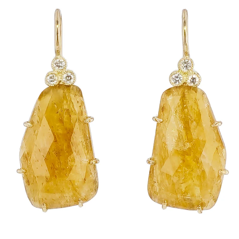 sparkly earrings for women-Yellow sapphire Slice Yellow Gold Drop Earrings