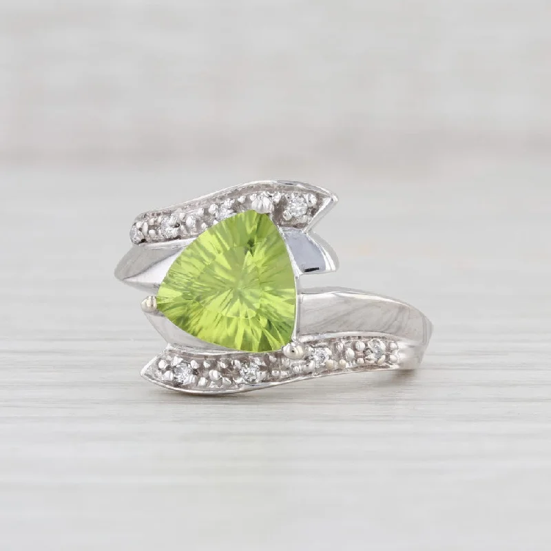 two-tone engagement rings for women-2.08ctw Peridot Diamond Bypass Ring 14k White Gold Size 7 Cocktail