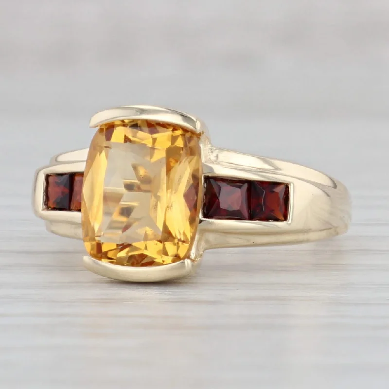 rose gold engagement rings for women-3.79ctw Orange Citrine Red Garnet Ring 10k Yellow Gold Size 7.25