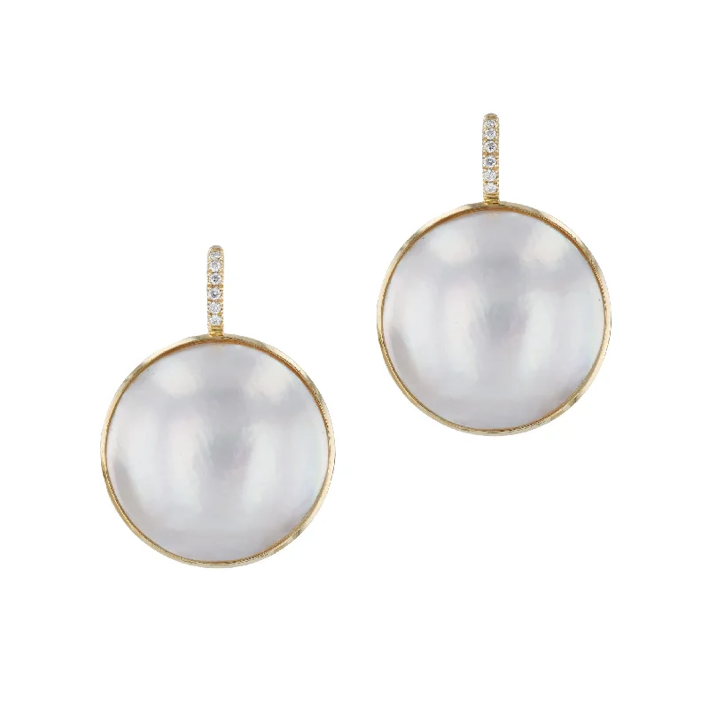 hoop earrings with diamonds for women-Mobe Pearl Diamond Yellow Gold Drop Earrings