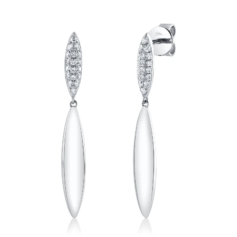 simple earrings for women-14kt White Gold Pave Diamon Drop Earrings