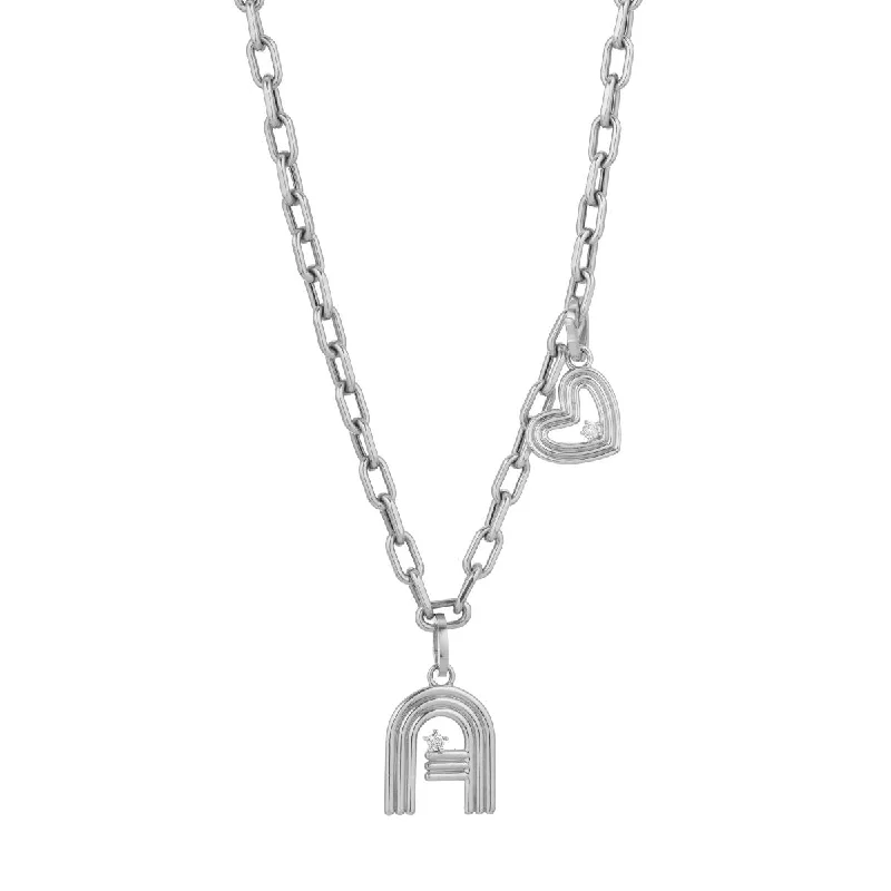 gold chain necklaces for women-4mm Groovy Italian Chain Initial Heart Necklace in Sterling Silver