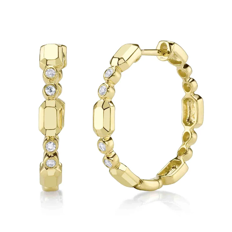 luxury earrings for women-14kt Yellow Gold Geo Cut Diamond Hoops / 0.12ct Diamonds